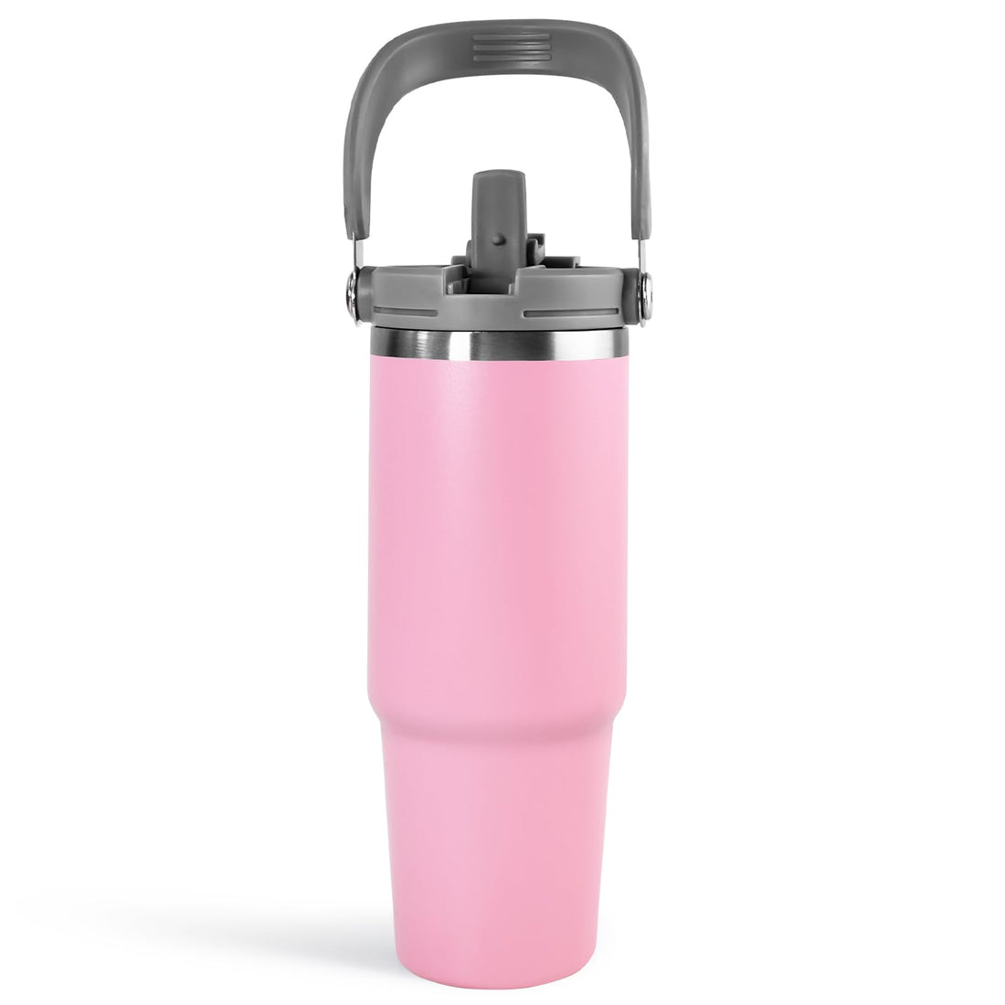 30 oz Tumbler with Handle and Straw Lid Double Walled Vacuum Insulated Water Bottle Leakproof Tumbler Travel Coffee Mug Thermal Cup Cupholder Friendly for Office Home Sport Pink