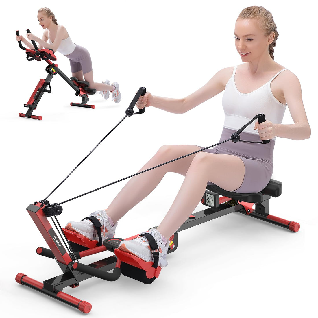 HiFast 4 in 1 Rowing Machines AB Machine with 3-Level Angle &amp; Adjustable Tension Foldable AB Crunch Workout Machine for Home &amp; Gym Use