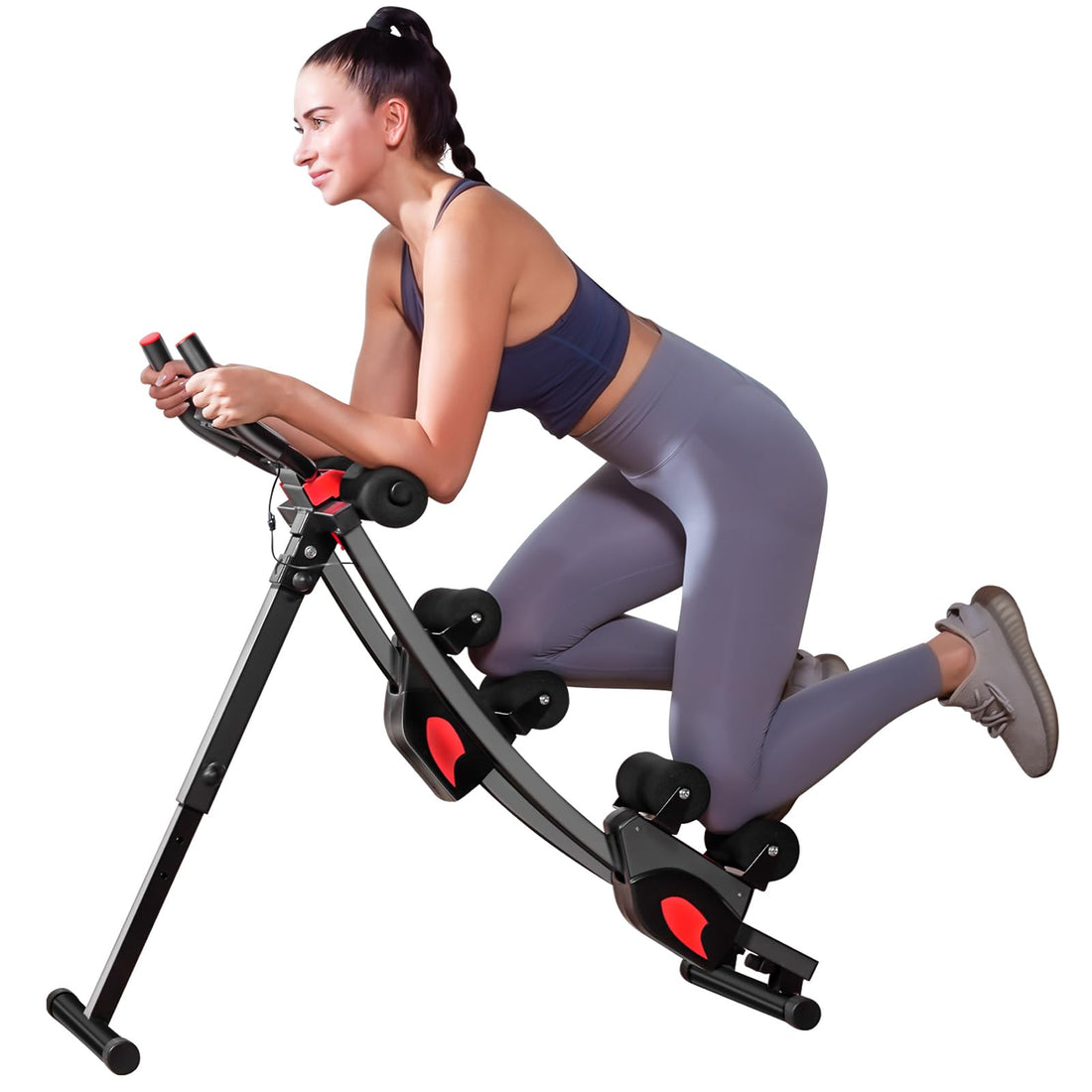 BODY RHYTHM Dual-Track Ab Machine with 4 Adjustable Heights Foldable Core &amp; Abdominal Exercise Machine Total Ab Workout Equipment for Home Gym Ab Women Exercise Fitnes Trainer. (Black)