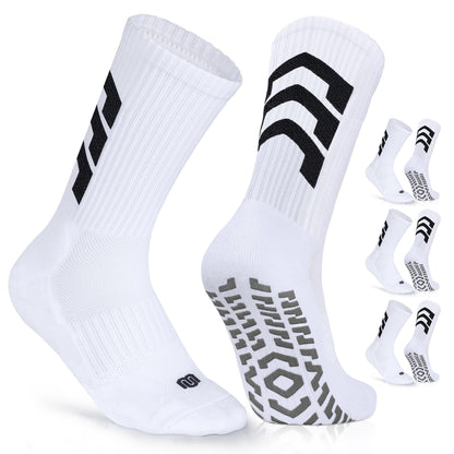 Closemate Grip Soccer Socks for Men Cushion Anti Slip Athletic Grip Socks for Soccer Football Basketball Yoga 3 Pairs(3WhiteSize L)