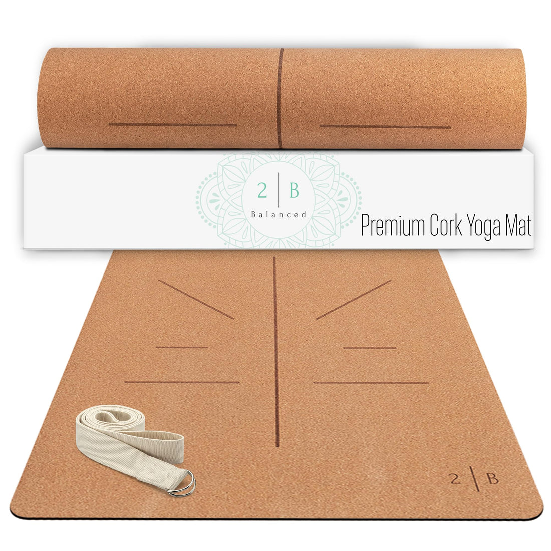 Natural Cork Yoga Mat – Lightweight &amp; Non-Slip Yoga Mat – Non-Toxic Cork Yoga Mat Sustainable – 5mm Thick for Superior Grip &amp; Comfort – Yoga Mat With Strap and Alignment Lines for Guidance – Ideal for Hot Yoga &amp; Fitness