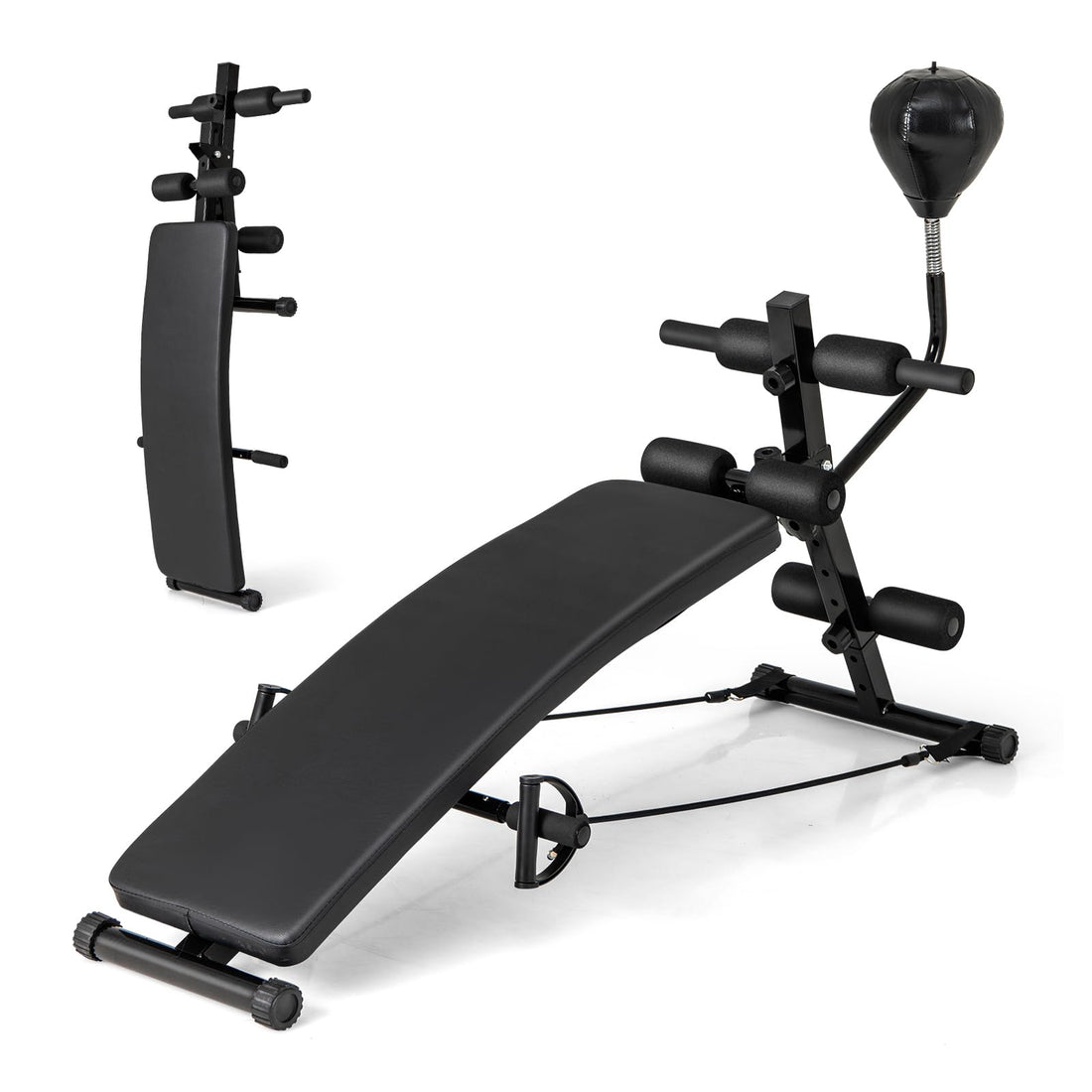 Toolsempire Sit Up Bench Folding Exercise Bench Ab Workout Equipment with Speed Ball &amp; Resistance Bands Adjustable Decline Workout Bench for Home Gym Full Body Exercise Strength Training Bench