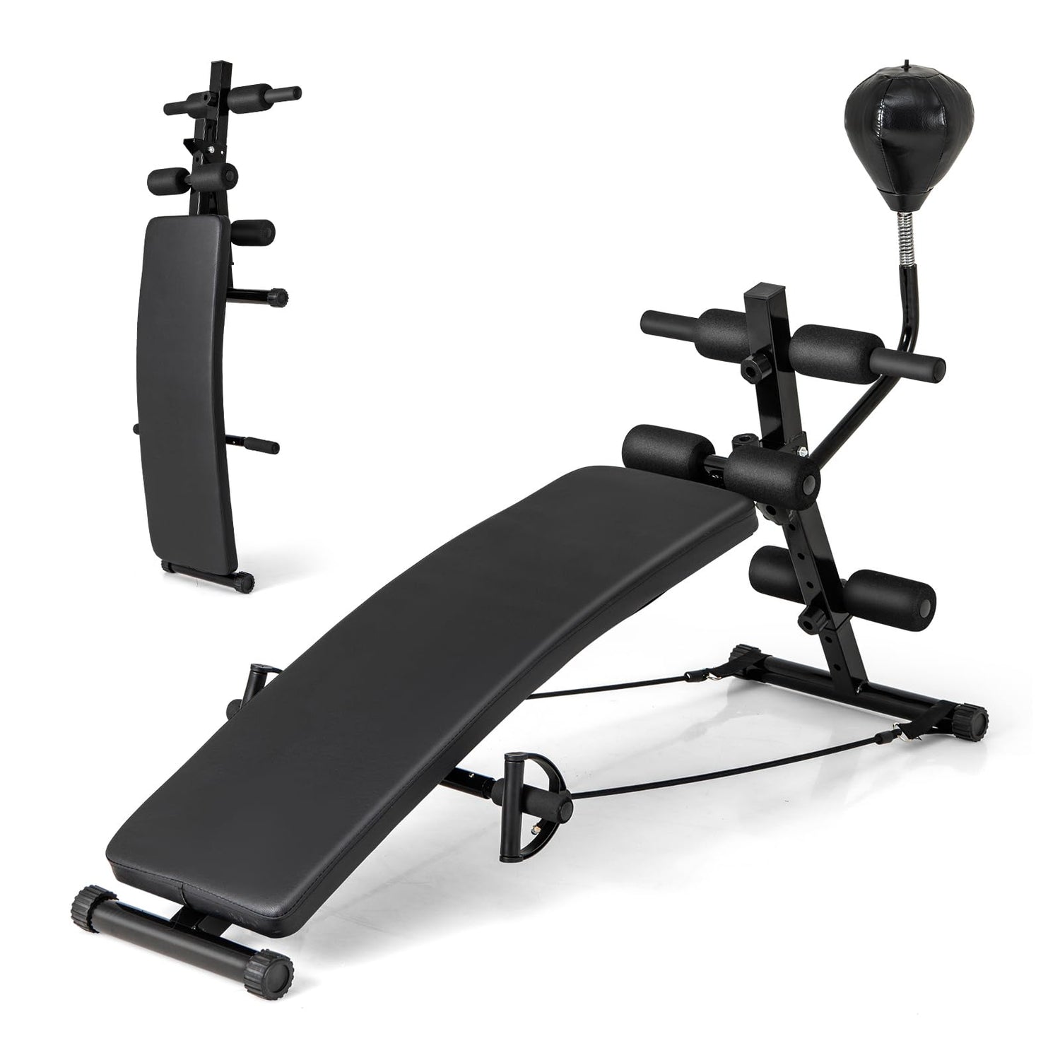 Toolsempire Sit Up Bench Folding Exercise Bench Ab Workout Equipment with Speed Ball &amp; Resistance Bands Adjustable Decline Workout Bench for Home Gym Full Body Exercise Strength Training Bench