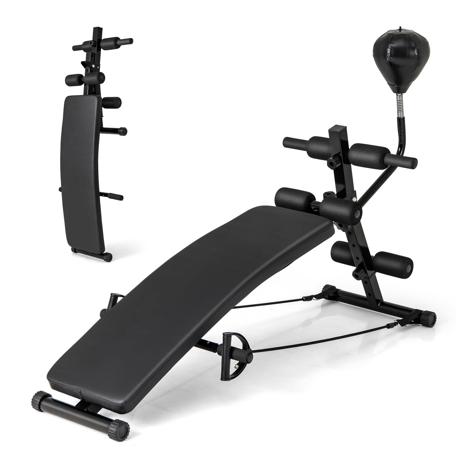 Toolsempire Sit Up Bench Folding Exercise Bench Ab Workout Equipment with Speed Ball &amp; Resistance Bands Adjustable Decline Workout Bench for Home Gym Full Body Exercise Strength Training Bench