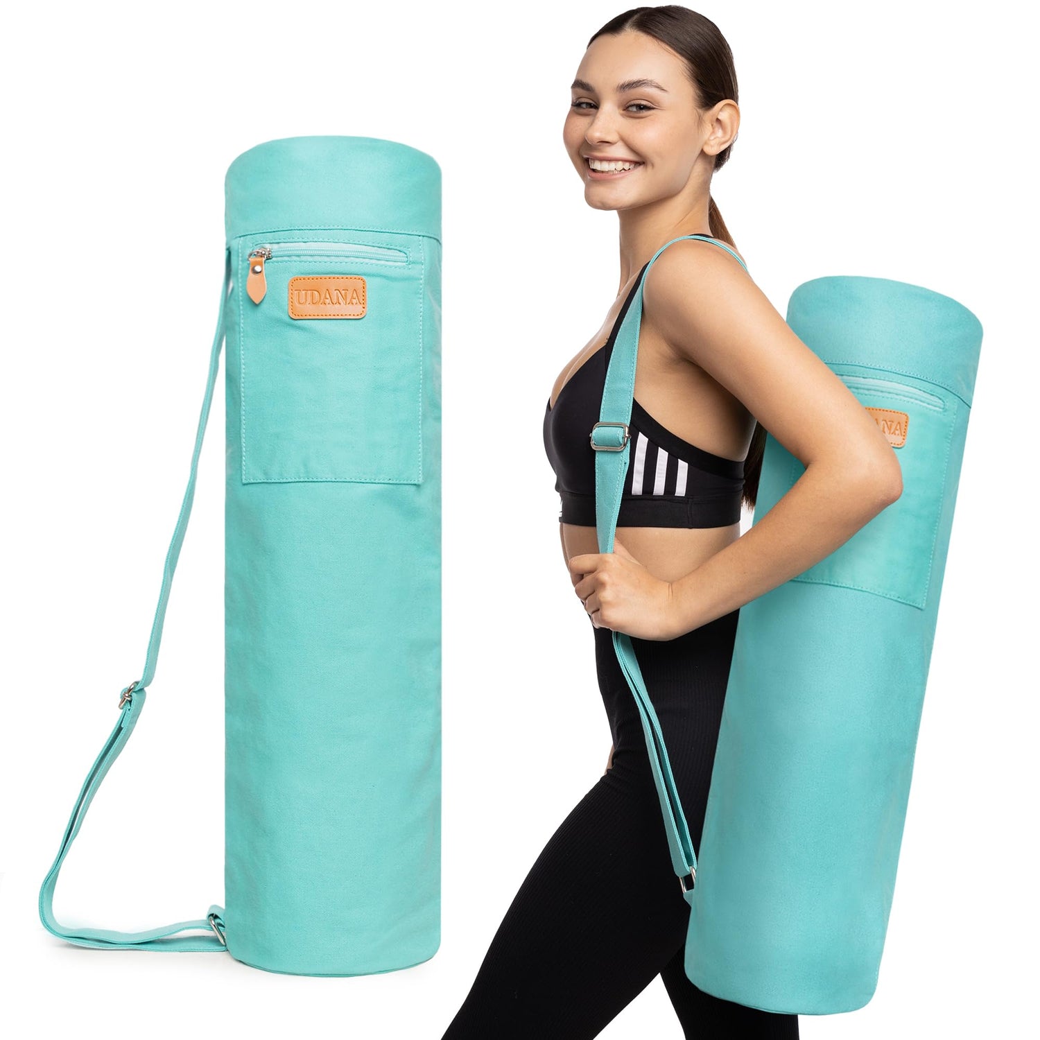 UDANA Turquoise Yoga Mat Bag | Large Yoga Mat Bags for Women &amp; Men | Fits Thick Yoga Mat &amp; Yoga Accessories | Three Storage Pocket | Adjustable Yoga Bag Shoulder Strap