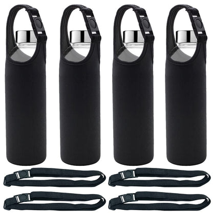 DanziX 4 Pack Water Bottle Carrier Neoprene Sleeve Water Bottles Cup Carrier with 4 Shoulder StrapFit for All 16oz-20oz Sport Water Bottle-Black