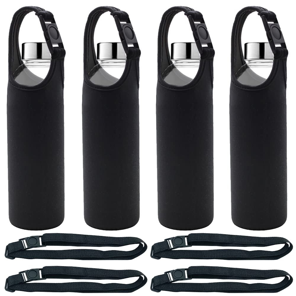 DanziX 4 Pack Water Bottle Carrier Neoprene Sleeve Water Bottles Cup Carrier with 4 Shoulder StrapFit for All 16oz-20oz Sport Water Bottle-Black